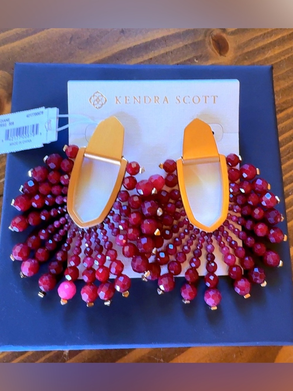 Kendra Scott Red Faceted Beaded Fringe Earrings with Gold-Tone Accents
